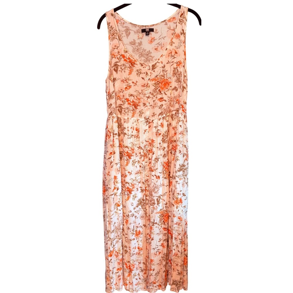 Frye Midi Dress Women Medium White Orange Floral Sleeveless Festival Boho Casual